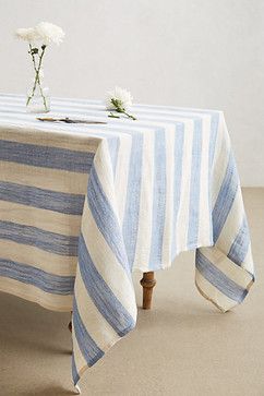 Beach Style Tablecloths: Find Cotton and Linen Table Runners and ... Round Tablecloth Sizes, Fall Tablecloth, Casual Entertaining, Striped Tablecloths, Tablecloth Sizes, Elegant Drapes, Leather Couch, Bold Stripes, Al Fresco Dining