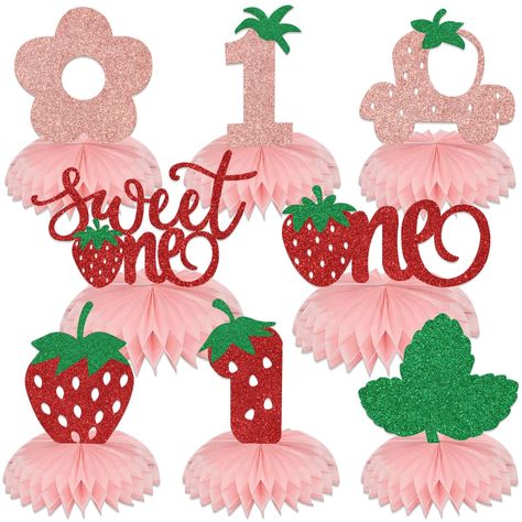 PRICES MAY VARY. 1st Birthday Centerpieces for Tables: The package includes 8 Berry Sweet One table decorations centerpieces with various designs, such as 1, strawberry, one, sweet one and so on, which will be the focal point of your birthday. Birthday Themed Design: Berry Sweet One honeycomb centerpieces are single-sided printed in classic red, green and rose gold, adding a bright color to your party. Easy to Operate: For a wonderful honeycomb decoration, just take off the sticker from the back Berry First Birthday Food Table, Strawberry Themed Centerpieces, Strawberry Table Decorations, Berry First Birthday Centerpiece, Berry One Birthday, Strawberry Centerpiece Ideas, Berry Birthday Party, Berry Sweet 1st Birthday, 1st Birthday Centerpieces