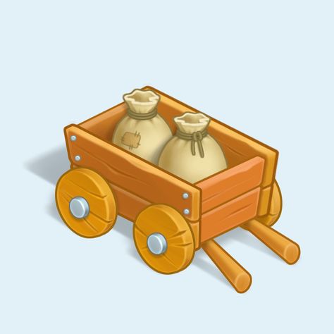 Market Square on Behance Square Objects, Wooden Wheelbarrow, Truck Games, Wooden Cart, Game 2d, Farm Games, 2d Game Art, Bags Game, Market Square