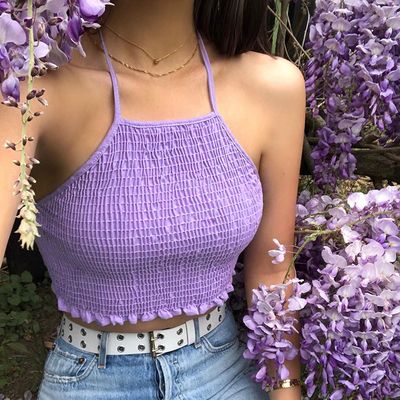 Crop Top Aesthetic, Purple Crop Top, Diy Vetement, Purple Outfits, Crop Top Outfits, Halter Tops, Ladies Dress Design, College Outfits, Aesthetic Clothes