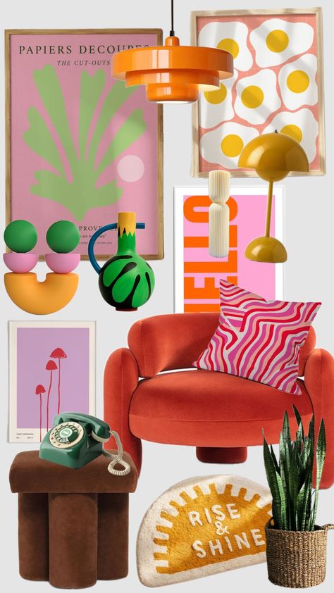 #homedecor#decor#retro#vintage#vintageaesthetic#colourful Retro Retail Store Design, Neon Retro Aesthetic Room, Retro Vase Decor, Retro Pink Interior, Neon Retro Furniture, Nice Room, Retail Store Interior Design, Retail Store Interior, Apartment Projects