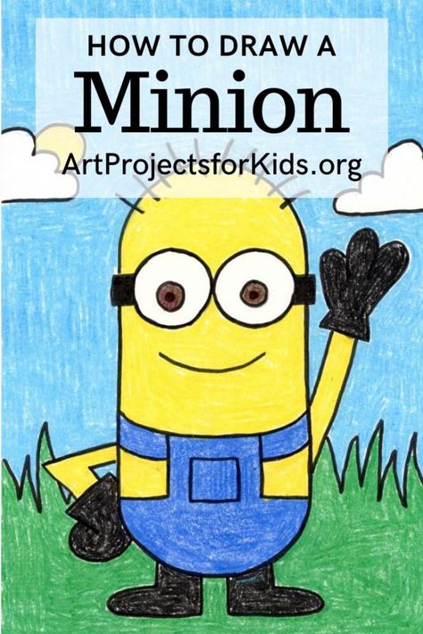 Learn how to draw a Minion with this fun and easy art project for kids. Simple step by step tutorial available. #howtodraw #artprojectsforkids #minion Draw A Minion, Minion Rock, Cartoon Drawing For Kids, Minion Drawing, Minion Coloring Pages, Cool Cartoon Drawings, Minion Art, Drawing Kids, Kids Canvas Art