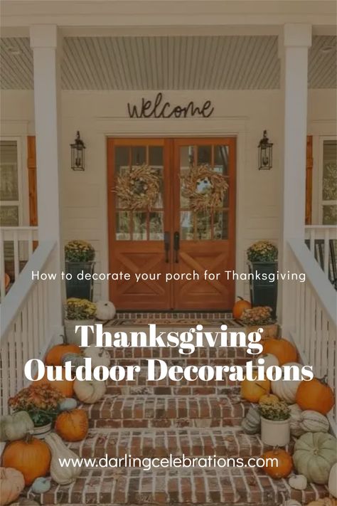 The prettiest Thanksgiving outdoor decorations and Thanksgiving porch decoration ideas. #thanksgivingdecor #thanksgivingporch #thanksgivingoutdoordecorations Outside Thanksgiving Decorations, Thanksgiving Outdoor Decor, Thanksgiving Porch Decor, Thanksgiving Front Porch Decor, Thanksgiving Porch Decorations, Thanksgiving Outdoor Decorations, Outdoor Thanksgiving Decor, Outdoor Thanksgiving Decorations, Outdoor Decorations Ideas