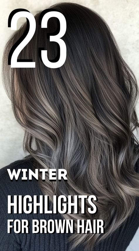 "Transform your brown locks this winter with these 23 fabulous highlight ideas! From golden honey to frosty silver, these highlights add depth and warmth for a chic, seasonal look. #WinterHairColors #BrownHairHighlights #HairInspiration" Hair With Highlights And Lowlights, Brown Hair With Silver Highlights, Winter Highlights, Light Brown Hair With Highlights, Brown Hair With Highlights And Lowlights, Cool Ash Blonde, Highlights For Brown Hair, Brown Hair Trends, Grey Hair Journey