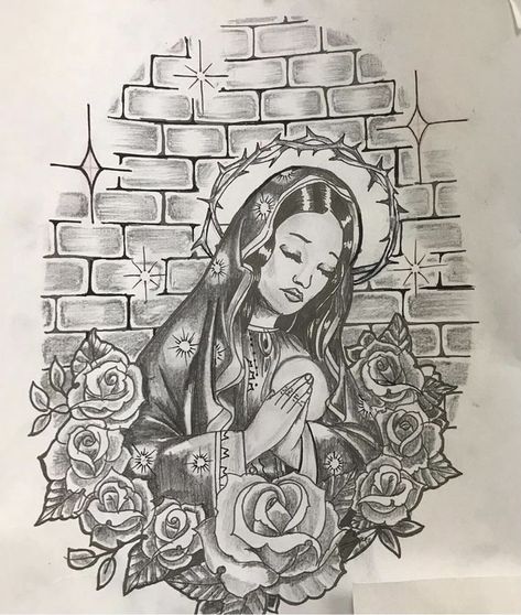 Virgencita Drawing Chicana, Beauty And The Best Tattoo, Pen Art Chicano, Virgencita Drawing, Chicana Art Drawing, Mexican Drawings Sketches, Chicano Flash Art, Chicano Prison Art, Cholo Drawing