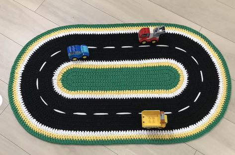 Crochet Race Track, Race Track Rug, Toy Race Track, Car Rug, Car Play Mats, Road Rug, Crochet Table Mat, Crochet Mat, Crochet Car