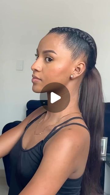 Twist In Front Ponytail In Back, 2 Ponytail Braids For Black Women, Ponytail With Braids On Side Black Women, Cornrow High Ponytail, Ponytail Braided Hairstyles, Cornrow Side Ponytail, Two Braids Into A Ponytail, Triangle Part Ponytails, Braided Curly Ponytail