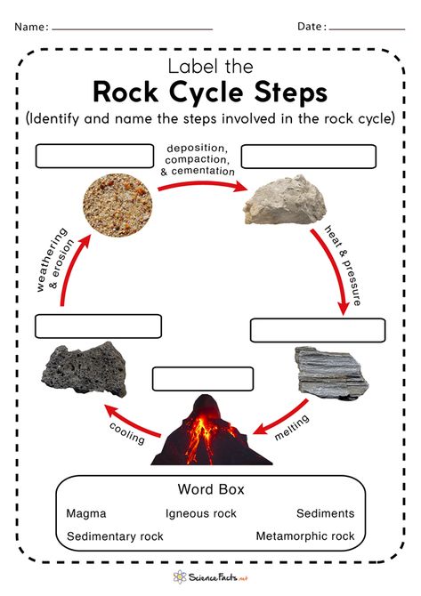 Rock Cycle Worksheet Free Printable, The Rock Cycle Worksheet, Rock Cycle Activities, Rock Cycle Worksheet, Rock Cycle Diagram, Landforms Worksheet, Rock Cycle Activity, Geography Vocabulary, Rock Science