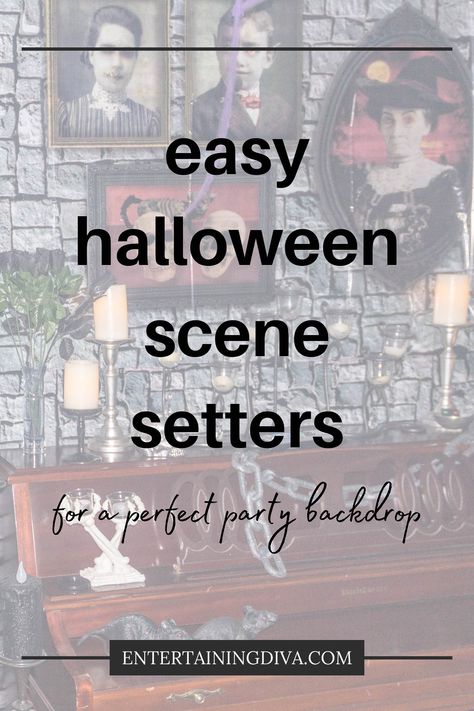 Easy Halloween Scene Setters For A Perfect Party Backdrop Haunted Room Ideas, Halloween Backdrop Ideas, Halloween Scene Setters, Halloween Forest, Halloween Party Backdrop, Spooky Forest, Halloween Haunted House Decorations, Scene Setters, Haunted House Decorations