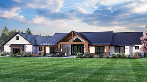 Sq. Ft.: 2,489 | Bedrooms: 3 | Bathrooms: 2.5 Mountain Ranch House Plans, Barndo Ideas, Ideal House, Mountain Ranch, Lake Front, Ranch House Plan, Ranch Style House Plans, Mountain House Plans, Lake House Plans