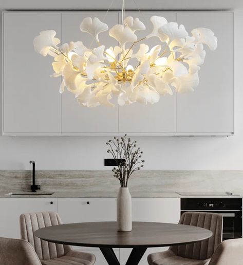 Gora 8 - Light Ginkgo Chandelier Ginkgo Chandelier, Dining Pendant, Branch Chandelier, Silver Chandelier, Wagon Wheel Chandelier, Ginkgo Leaf, Gold Chandelier, Candle Styling, Dining Room Chandelier