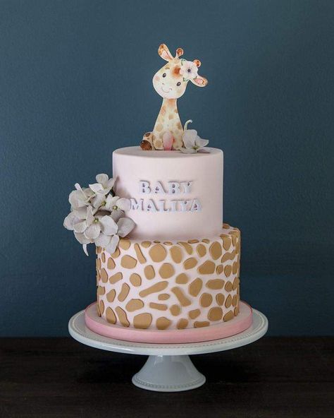 Giraffe Baby Shower Theme Girl, 2 Tier Fondant Cake, Giraffe Baby Shower Cake, Safari Baby Shower Girl, Giraffe Baby Shower Theme, Giraffe Birthday Cakes, Jungle Baby Shower Cake, Cake 2 Tier, Safari Baby Shower Cake