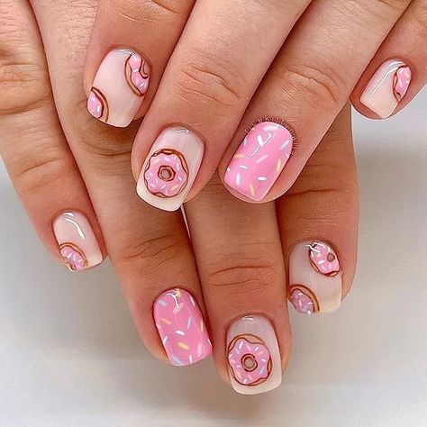 Really Long Nails, Sprinkle Nails, Short Nails Ideas, Donut Nails, Cute Summer Nail Designs, Cute Short Nails, Finger Nail Art, Happy Nails, Short Nails Art