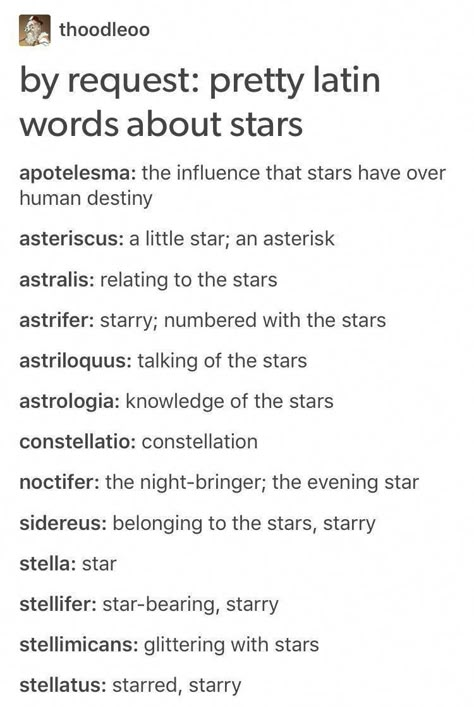 pinterest: tangibleheaven Star In Different Languages, Cool Latin Words, Cool Words Aesthetic, Witchy Words, Latin Quotes, Latin Language, Latin Phrases, Writing Inspiration Prompts, Unusual Words