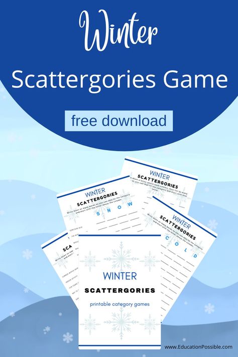 Scattergories Game, Games For Moms, Winter Themed, Indoor Activities, Winter Fun, Winter Theme, Game Night, Free Games, The Winter