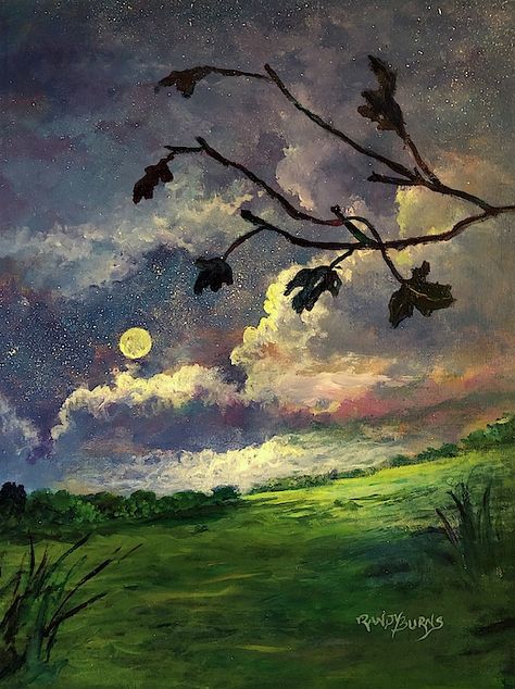 Randy Burns, Nighttime Forest, Cloud Painting, Night Scene, Sunset Painting, Art Painting Acrylic, Woodland Creatures, Light Painting, Art Acrylic