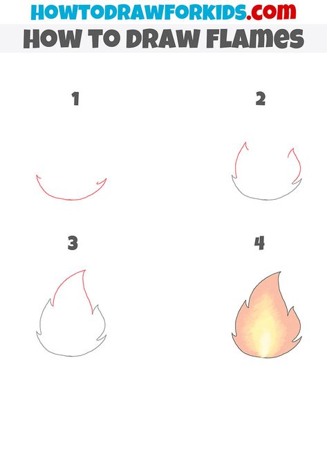 how to draw flames step by step Draw Flames, Drawing Fire, Art Steps, Drawing Flames, Tutorials Drawing, Coloring Supplies, How To Make Drawing, Drawing Tutorial Easy, Pencil And Paper