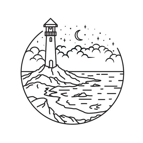 lighthouse line art style, landscape line art design, sea and beach line art Beach Line Art, Landscape Line Art, Landscape Drawing Easy, Glass Etching Patterns, Dog Design Art, Sea And Beach, Sea Drawing, Dibujo Simple, Lighthouse Tattoo