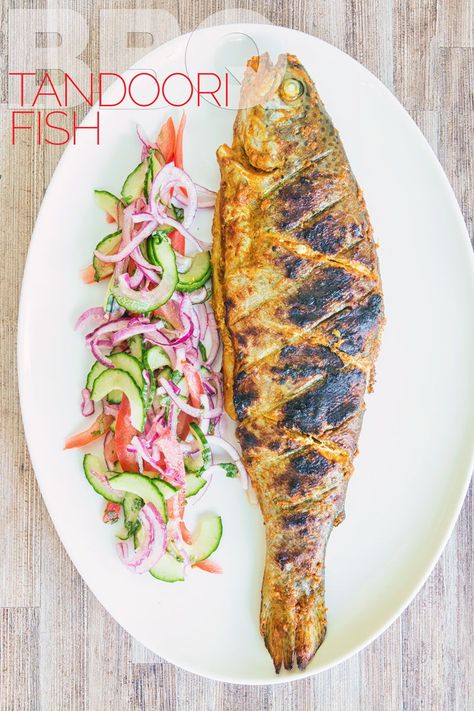 Cooking tandoori fish on the BBQ is the perfect substitute for a tandoor oven. This recipe shoves dodgy sausages and burgers to one side and brings a touch of the exotic to your summer BBQ! #grillparty #bbqideas Tandoori Fish, Whole Fish Recipes, Cooking Trout, Bbq Fish, Tandoor Oven, Grilled Fish Recipes, Trout Recipes, Fish Recipes Healthy, Grilled Fish