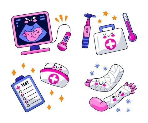 Medical stickers illustration design set | Free Vector #Freepik #freevector #cute-sticker #sticker-collection #sticker-set #illustration-set Stickers Illustration, Medical Stickers, Nurse Stickers, Logo Bundle, Tree Logos, Retro Cartoons, Cute Easy Drawings, Design Set, Sticker Collection