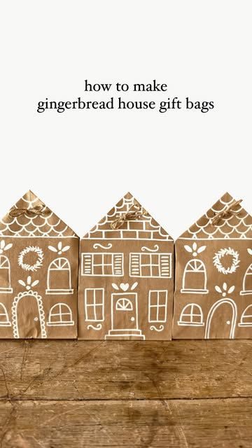 Ashley Koshimizu on Instagram: "gingerbread house gift bags 🏠🎁 made using brown sandwich bags! I use a chalk marker to draw the design but a paint pen also works. I love the small size of these but they can also be made with larger sized bags or with a large bag with a handle at the top. These are also fun made into a garland or as an advent calendar!

Materals:
- brown paper sandwich bags
- chalk marker or paint pen
- hole punch
- twine

Instructions:
- Fold the top corners of your bag
- Draw your design— I like to sketch it out with a pencil first before going over it with a chalk marker
- Use a hole punch to punch two holes at the top, going through the folded layers as well
- Place your gift inside and tie a piece of twine at the top to close

#handmadeholiday #diychristmas #lowwaste Brown Paper Bag Decoration Ideas, Clay Star Garland, Diy Cornstarch, Doily Snowflakes, Brown Sandwich, Bag Snowflakes, Clay Star, Recycled Jars, Mini Clay