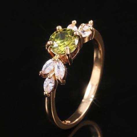 Flower Olive Green Round Marquis Gemstone Zircon Rings For Women, Pd129 Stone: Cubic Zircon Material: Gold Plated Brass Attractive Packaging Buy Any 2 Items For $25 (Make Bundle) 100% Brand New Thank You! Peridot Wedding Ring, Luxury Rings, Zircon Ring, Green Peridot, Domed Ring, Love Ring, Topaz Ring, Rings For Women, Womens Engagement Rings