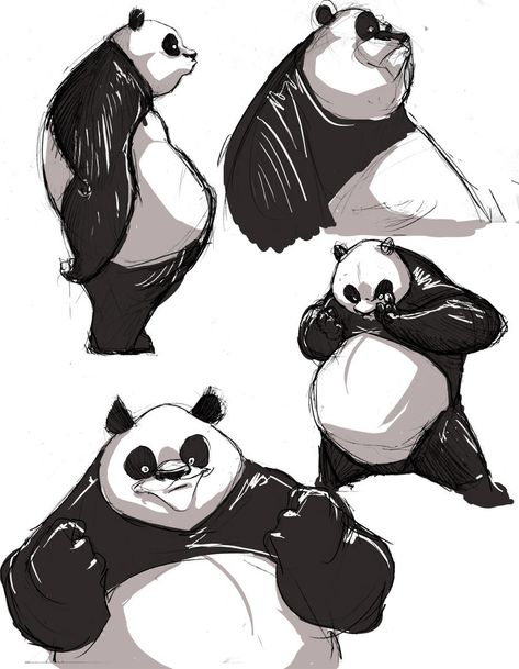 Panda Concept Art, Panda Character Design, Caricature Practice, Panda Sketch, Panda 3d, Animal Reference, Some Sketches, Bear Character, Panda Art