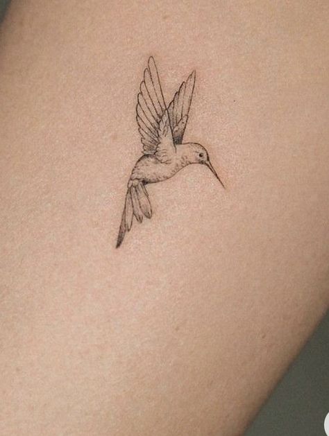 Hummingbird With Butterfly Tattoo, Hummingbird Tattoo Meaning For Women, Dainty Memorial Tattoos For Women, Hummingbird Tattoo Placement, Bird Tattoo Shoulder, Humming Bird Tattoos, Fine Line Hummingbird, Fine Line Hummingbird Tattoo, Hummingbird Tattoo With Flowers