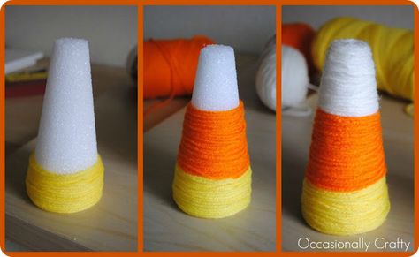 Yarn-Wrapped Candy Corn Decoration Candy Corn Crafts, Fall Pumpkin Sign, Yarn Crafts For Kids, Candy Corn Decorations, Fall Pumpkin Crafts, Wrapped Candy, Fall Decor Diy Crafts, Hallowen Ideas, Future Shop