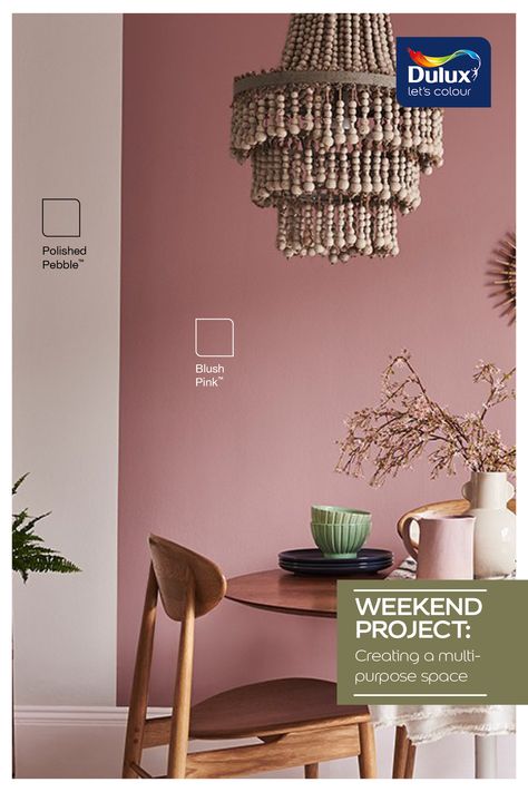 Multi purpose room dining room Dulux Paint Bedroom Wall Colors, Dulux Colour Schemes Bedrooms, Dulux Berry Smoothie, Dulux Pressed Petal, Nippon Paint Wall Colour, Dulux Pressed Petal Bedroom, Pressed Petal Dulux Paint Bedroom, Dulux Paint Colours Pink, Pink Parchment Dulux Paint