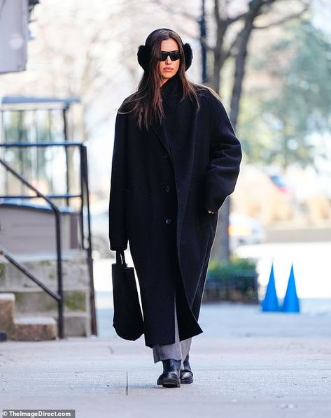 Irina Shayk is a winter fashionista as she braves the cold in chic earmuffs | Daily Mail Online Black Ear Muffs Outfit, Ear Muff Outfit, Winter Outfits With Earmuffs, Black Earmuffs Outfit, Winter Outfits Earmuffs, Winter Earmuffs Aesthetic, Ear Muffs Outfit, Earmuffs Outfit, Black Earmuffs