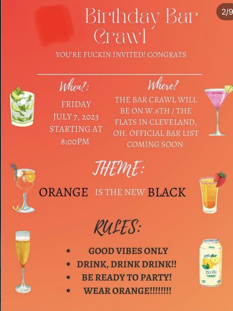 Bar Crawl Themes, Themes Ideas, Birthday Bar, Bar Crawl, Orange Is The New Black, Ideas Birthday, Good Vibes Only, Holiday Parties, Birthday Parties