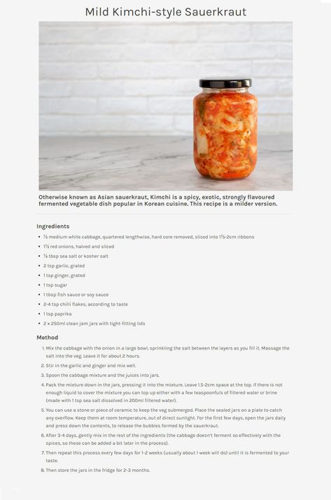 Mild Kimchi-Style Sauerkraut _ Healthy ___ Fast 800 ___ Fermented Kimchi Recipe, Mild Kimchi Recipe, Mild Kimchi, Fresh Ingredient Recipes, Kimchi Recipes, The Fast 800, Mini Meals, Fast 800, Fermented Kimchi