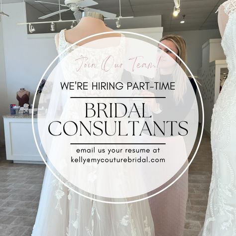 🎉We're hiring!! 🎉 We're looking for passionate individuals to come join our dream team of bridal consultants! Do you: 🙌 Have a passion for helping people? 👗 Love fashion? 👥 Work well in a team environment? 👰‍♀️ Have wedding industry experience or always wanted to work in the wedding industry? Then you might be the perfect fit for our team! Plus there is no prior bridal or wedding industry experience required. If you're interested, have any questions, or want to learn more... please s... Bridal Consultant, Couture Bridal, New York Life, We're Hiring, Industrial Wedding, Love Fashion, Bridal Couture, Dream Team, Helping People