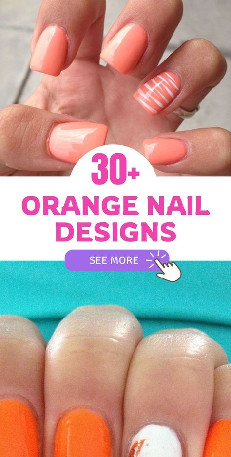 Red White Blue Nails, Red Orange Nails, Red And Silver Nails, Bright Orange Nails, Neon Orange Nails, Fruit Nail Designs, Orange Nail Art, Orange Acrylic Nails, Orange Nail Designs