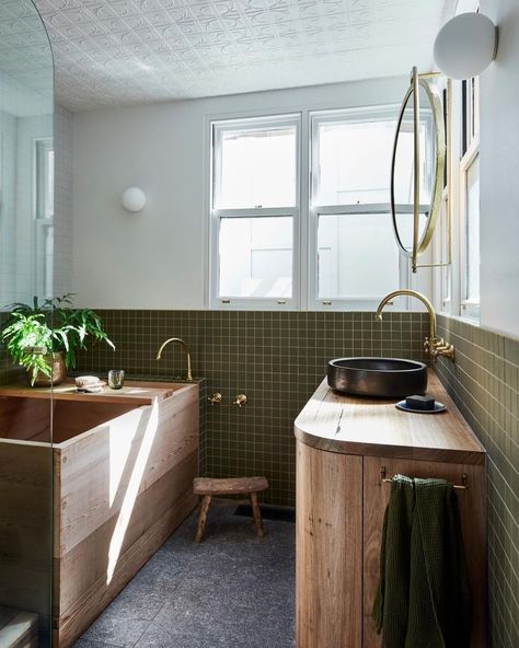 kim kneipp (@kim.kneipp) • Instagram photos and videos Aesop Inspired Bathroom, Brass Shower Head, Spa Style, Bad Inspiration, Australian Bush, Victorian Cottage, Curved Wood, Sink Countertop, Wood Counter