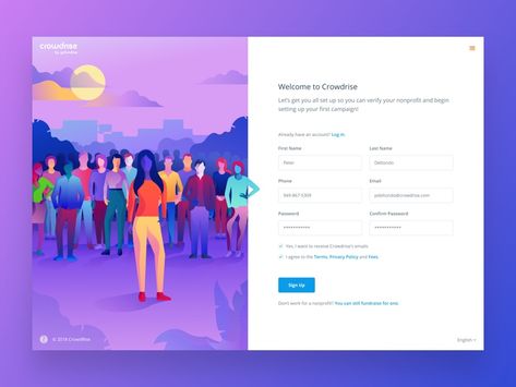 Crowdrise by GoFundMe Sign Up Page ux interface user interface web product homepage gradient web design form fundraising charity sign up minimal responsive website site page landing illustration design Responsive Web Design Inspiration, Form Design Web, Login Page Design, Login Design, Web Design Quotes, Website Sign Up, Best Website Design, Web Forms, Sign Up Page