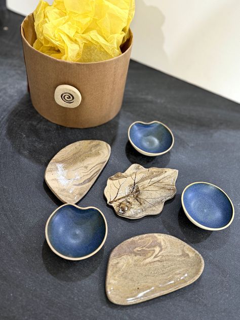 Set of 6 Ceramic Plates in Blue and Neutral, Mismatched Appetizer Plates, Small Dessert Plates Set, Serving Dish, Handmade Earthy Pottery Heart Plates, Leaf Plate, Earthy Elegance, Small Desserts, Rustic Ceramics, Leaf Plates, Tin Containers, Ceramic Set, Appetizer Plates