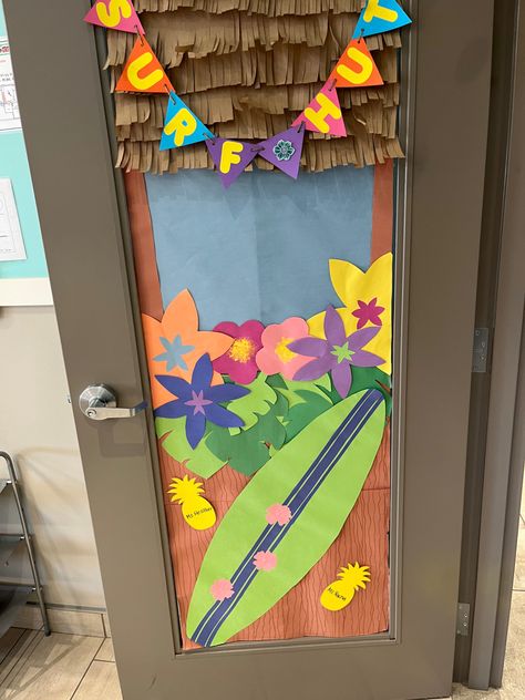 Teacher Appreciation Door Decorations Hawaiian, Hawaiian Theme Bulletin Boards, Luau Door Decorations, Hawaii Door Decorations Classroom, Hawaiian Theme Classroom Door, Tropical Door Design, Tropical Classroom Door Decor, Tropical Door Decorations, Luau Door Decorations Classroom