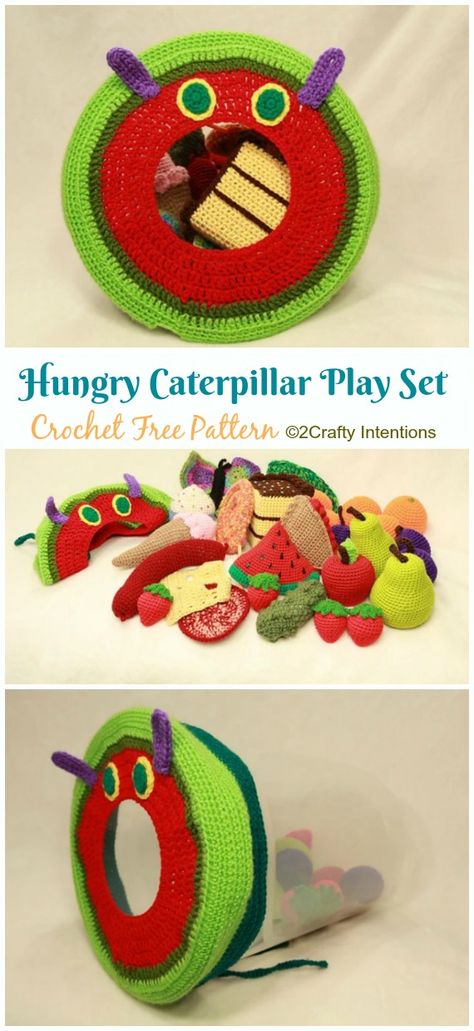 Hungry Caterpillar Toy Play Set Crochet Free Pattern Very Hungry Caterpillar Sewing Pattern, Crochet Hungry Caterpillar Pattern Free, Very Hungry Caterpillar Crochet Pattern, Free Hungry Caterpillar Crochet Pattern, Hungry Caterpillar Crochet Pattern Free, Kids Crochet Toys, Cute Crochet Stuffies, Crochet Hungry Caterpillar, Very Hungry Caterpillar Crochet