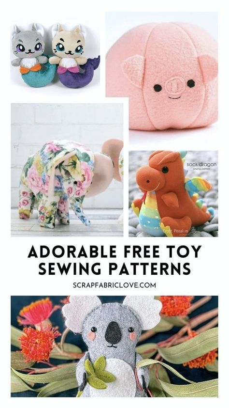 Get inspired with soft toy patterns ideas featuring free stuffed animal patterns and easy sewing stuffed animals! This collection has everything from a floppy stuffed animal pattern to an elephant toy pattern, making it perfect for creating handmade toys and gifts to sew. Whether you’re sewing stuffed animals as Christmas sewing projects or looking for a teddy bear sewing pattern, these free small sewing projects will add joy to any sewing collection! Free Stuffies Pattern Sewing, Scrap Fabric Toys, Easy Sewing Stuffed Animals, Sewing Stuffed Animals Patterns Free Templates, Free Stuffed Animal Patterns, Floppy Stuffed Animals, Gifts To Sew, Handmade Dog Toys, Bear Sewing Pattern