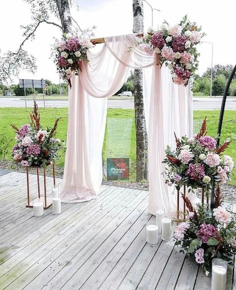 Pisces Events on Instagram: “Simply designed theme gazebo style decor are new in trend. Floral Peach gazebo style with its tint and shades gives a glamorous look to…” Diy Wedding Backdrop, Wedding Ceremony Arch, Wedding Backdrop Decorations, Wedding Stage Decorations, Outdoor Wedding Decorations, Lavender Wedding, Wedding Stage, Wedding Aisle, Wedding Ceremony Decorations