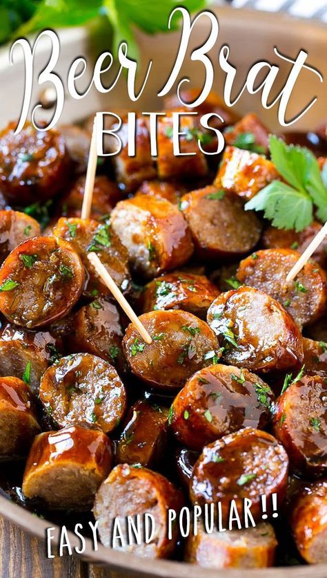 Beer Brat Appetizer, Appetizers For Party Easy Crock Pot, Beer Brat Pasta, Bratwurst Bites Recipes, Easy Sausage Appetizers, Recipes Using Beer Brats, Braut Recipes Bratwurst Air Fryer, Beer And Appetizer Pairings, Beer Party Food Ideas