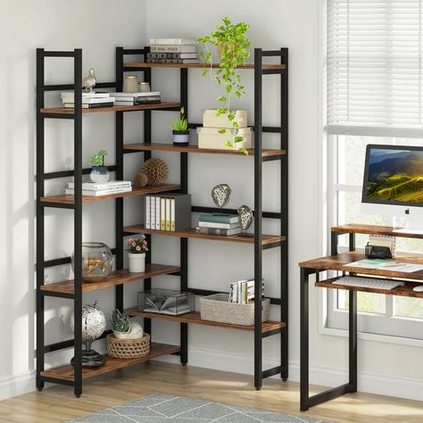 70.8 Inch Corner Bookshelf Bookshelf Room, Industrial Bookcase, Storage Corner, Corner Bookshelf, Industrial Bookcases, Corner Display, Bookcase Bed, Corner Bookshelves, Office Bookcase