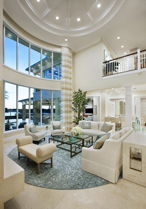 Stunning floor-to-ceiling windows in this gorgeous two story living room at Frenchman's Harbor, FL Formal Living Room Designs, Luxury Homes Dream Houses, Floor To Ceiling Windows, Ceiling Windows, A Living Room, Formal Living Rooms, Home Decor Trends, Architectural Digest, Large Windows