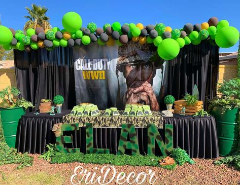 Call Of Duty Birthday Party, Diy Party Treats, Army Party Decorations, Camouflage Birthday Party, Circus Birthday Party Decorations, Army Themed Birthday, Army Birthday Parties, Mermaid Birthday Decorations, Laser Tag Birthday