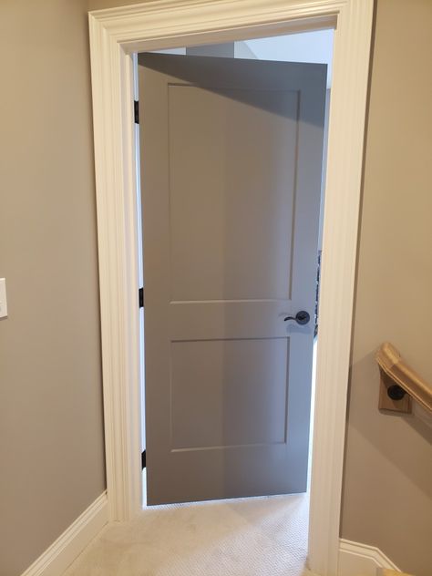 Grey Hallway Doors, Gray Doors, Gray Doors Interior, Paint Doors Interior, Grey Internal Doors, Interior Door Colors, Light Gray Bedroom, Grey Interior Doors, Grey Hallway