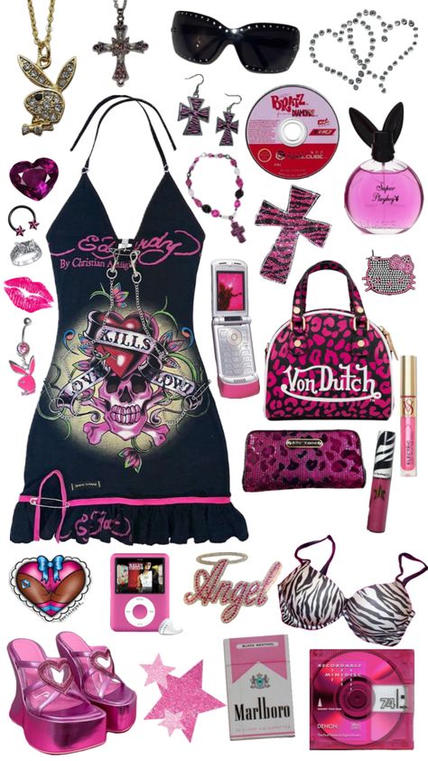 #outfitinspo #beauty #trashyy2k #mcbling #2000 #y2k #edhardy #juicycouture #vondutch #victoriassecret #hellokitty Trashy Y2k Aesthetic, Mcbling Fashion, Trashy Outfits, Y2k Fits, 2000s Clothes, Alt Outfits, Fasion Outfits, 2000s Outfits, 2000s Fashion Outfits