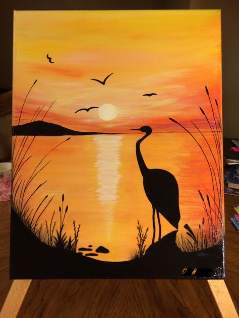 Sunset painting Painting Sunset, Oil Pastel Art, Easy Canvas Painting, Simple Acrylic Paintings, Sunset Painting, Beginner Painting, Painting Art Projects, Pastel Art, Diy Canvas Art