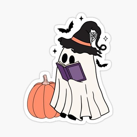 "ghost reading a book " Sticker for Sale by BookishSpace1 Ghost Stickers Printable, Halloween Book Stickers, Fall Book Stickers, Fall Library, Ghost Stickers, Books Stickers, Halloween Reading, Ghost Reading, Halloween Wallpaper Cute